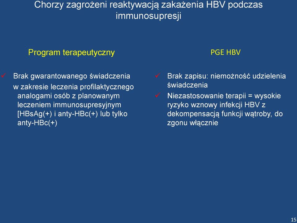 immunosupresyjnym [HBsAg(+) i anty-hbc(+) lub tylko anty-hbc(+) Brak zapisu: niemożność udzielenia