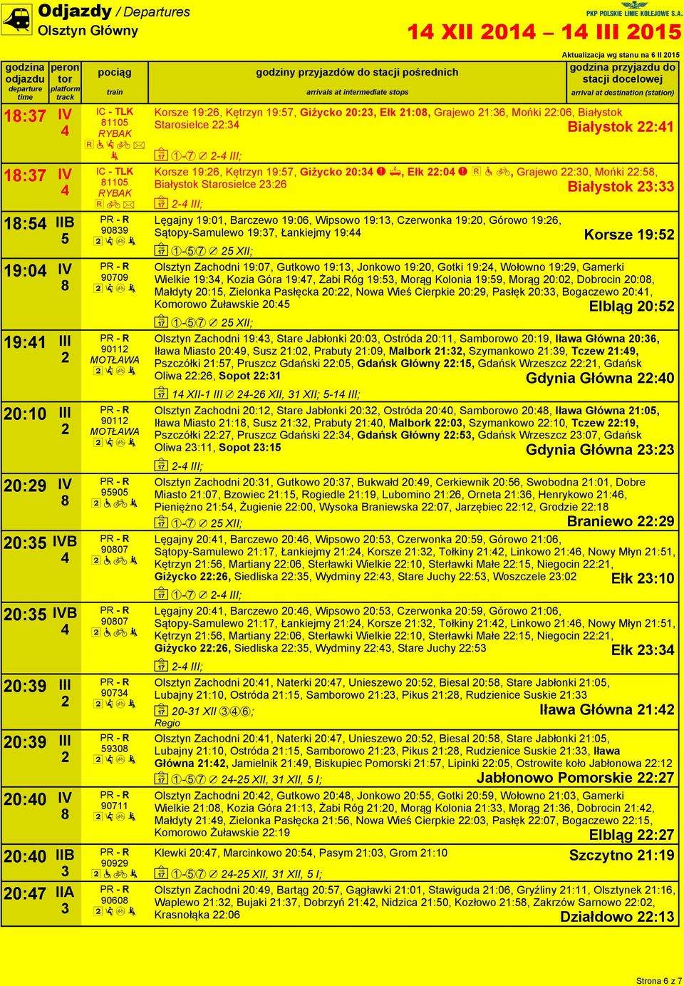 Korsze 9:6, Kętrzyn 9:5, Giżycko 0: 0 Z, Ełk :0 0 l a b, Grajewo :0, Mońki :5, Białystok Starosielce :6 Białystok : ~ - III; Lęgajny 9:0, Barczewo 9:06, Wipsowo 9:, Czerwonka 9:0, Górowo 9:6,