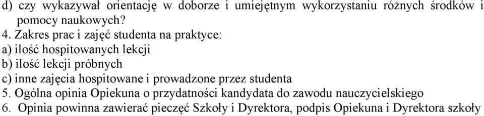 zajęcia hospitowane i prowadzone przez studenta 5.