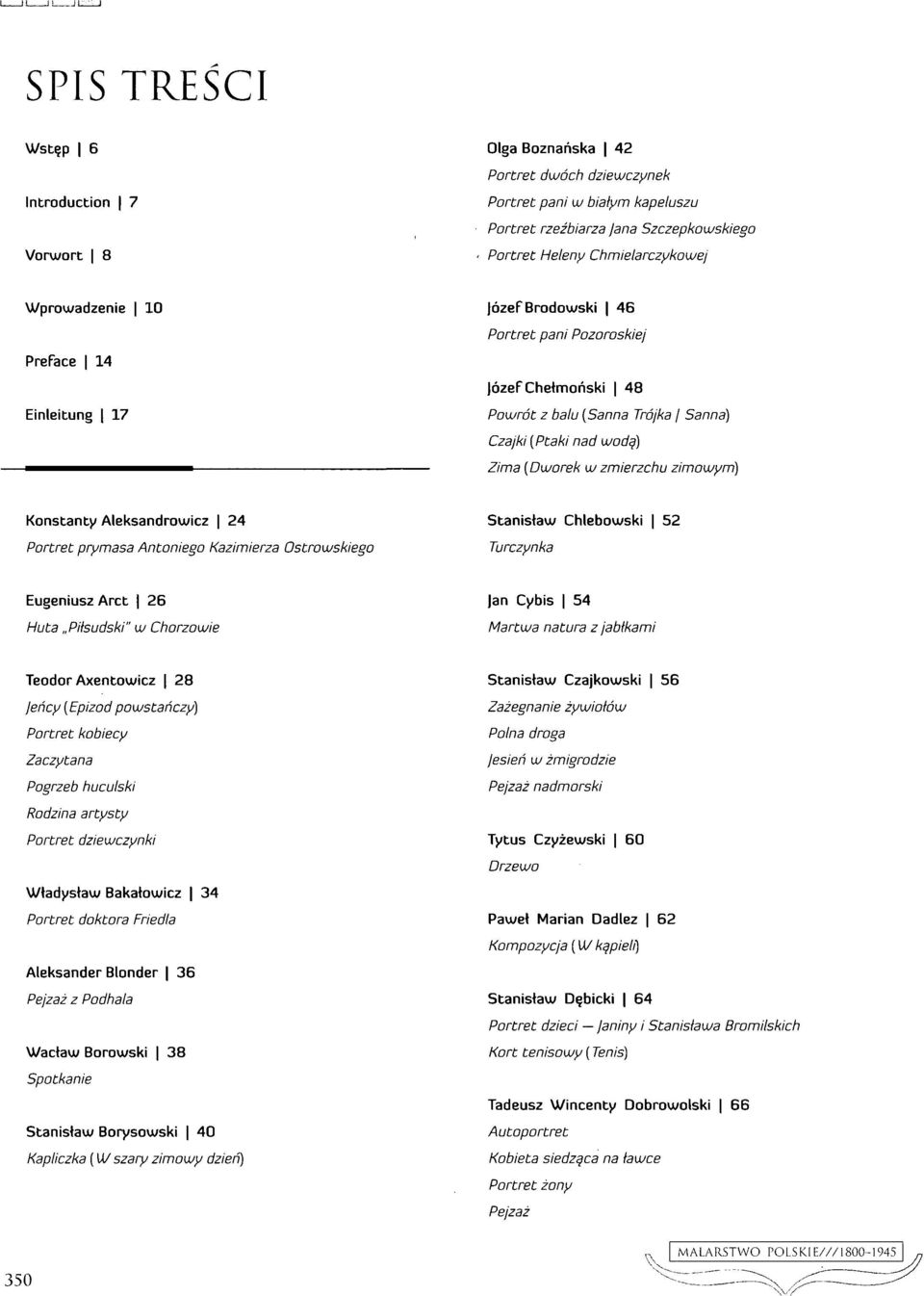 Konstanty Aleksandrou/icz 24 Portret prymasa Antoniego Kazimierza Ostrowskiego Stanisław Chlebowski 52 Turczynka Eugeniusz Arct 26 Huta PHsudski" w Chorzowie an Cybis 54 z jabłkami Teodor Axentowicz