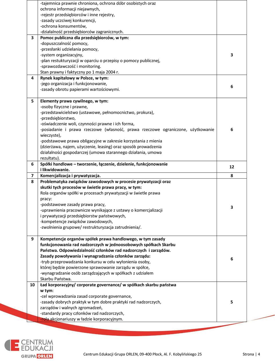3 Pomoc publiczna dla przedsiębiorców, w tym: -dopuszczalność pomocy, -przesłanki udzielania pomocy, -system organizacyjny, -plan restukturyzacji w oparciu o przepisy o pomocy publicznej,