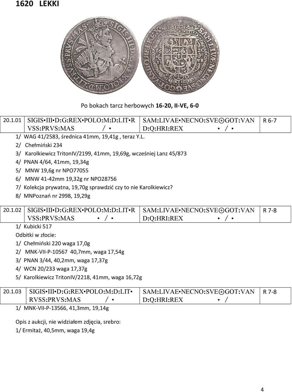 19,70g sprawdzić czy to nie Karolkiewicz? 8/ MNPoznań nr 2998, 19,29g 20.1.02 SIGIS III D:G:REX POLO:M:D:LIT R SAM:LIVAE NECNO:SVE GOT:VAN VSS:PRVS:MAS / D:Q:HRI:REX / 1/ Kubicki 517 Odbitki w