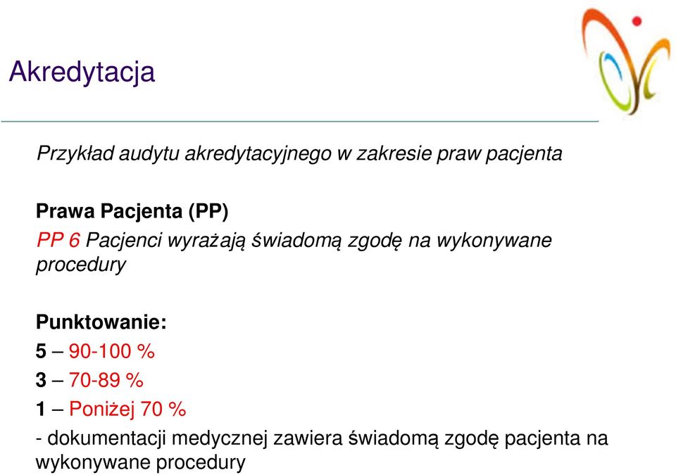 wykonywane procedury Punktowanie: 5 90-100 % 3 70-89 % 1 Poniżej 70 %