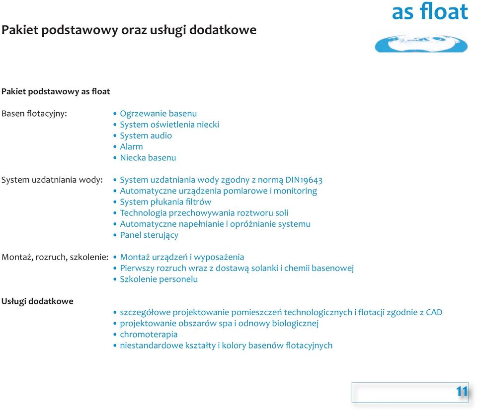 opróżnianie systemu Panel sterujący Montaż, rozruch, szkolenie: Montaż urządzeń i wyposażenia Pierwszy rozruch wraz z dostawą solanki i chemii basenowej Szkolenie personelu Usługi