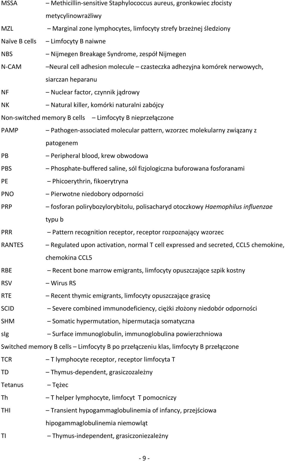 naturalni zabójcy Non-switched memory B cells Limfocyty B nieprzełączone PAMP Pathogen-associated molecular pattern, wzorzec molekularny związany z patogenem PB Peripheral blood, krew obwodowa PBS