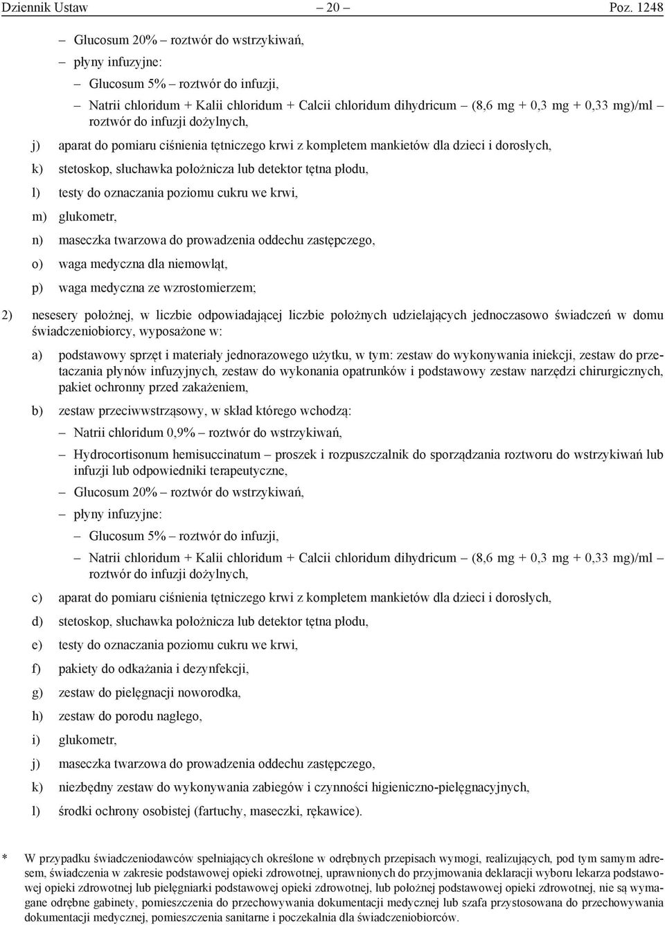 infuzji dożylnych, j) aparat do pomiaru ciśnienia tętniczego krwi z kompletem mankietów dla dzieci i dorosłych, k) stetoskop, słuchawka położnicza lub detektor tętna płodu, l) testy do oznaczania