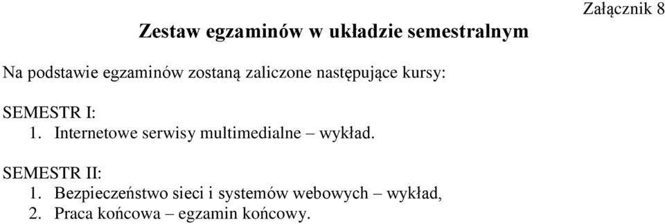 Internetowe serwisy multimedialne wykład. SEMESTR II: 1.