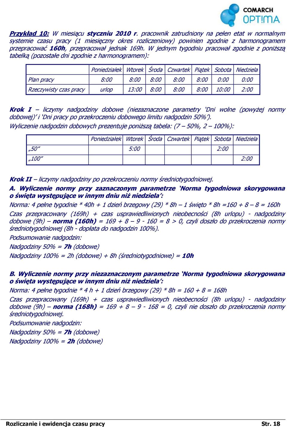 W jednym tygodniu pracował zgodnie z poniŝszą tabelką (pozostałe dni zgodnie z harmonogramem): Poniedziałek Wtorek Środa Czwartek Piątek Sobota Niedziela Plan pracy 8:00 8:00 8:00 8:00 8:00 0:00 0:00