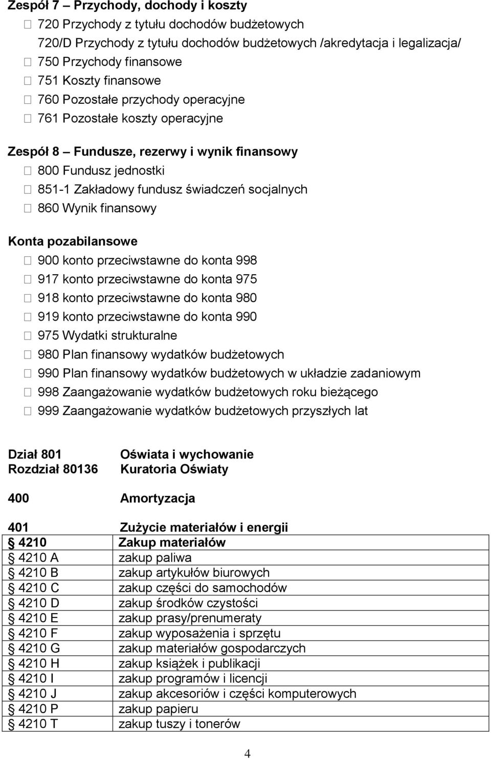 Konta pozabilansowe 900 konto przeciwstawne do konta 998 917 konto przeciwstawne do konta 975 918 konto przeciwstawne do konta 980 919 konto przeciwstawne do konta 990 975 Wydatki strukturalne 980