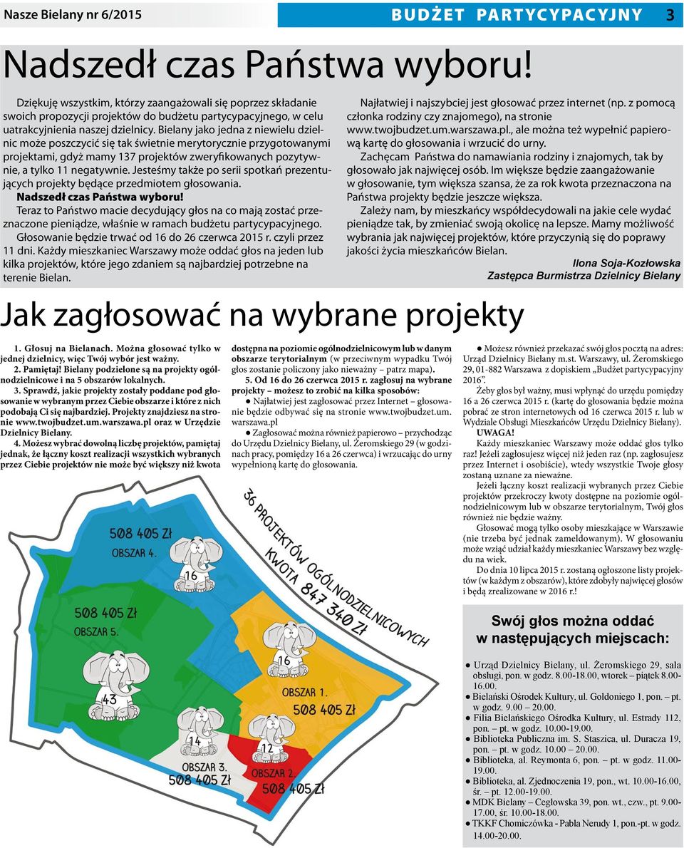 Bielany jako jedna z niewielu dzielnic może poszczycić się tak świetnie merytorycznie przygotowanymi projektami, gdyż mamy 137 projektów zweryfikowanych pozytywnie, a tylko 11 negatywnie.