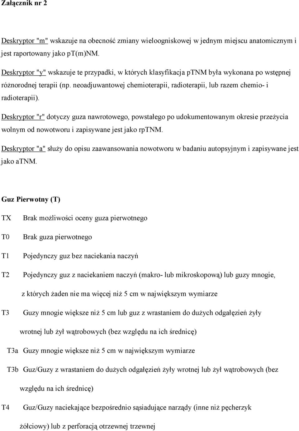 Deskryptor "r" dotyczy guza nawrotowego, powstałego po udokumentowanym okresie przeŝycia wolnym od nowotworu i zapisywane jest jako rptnm.