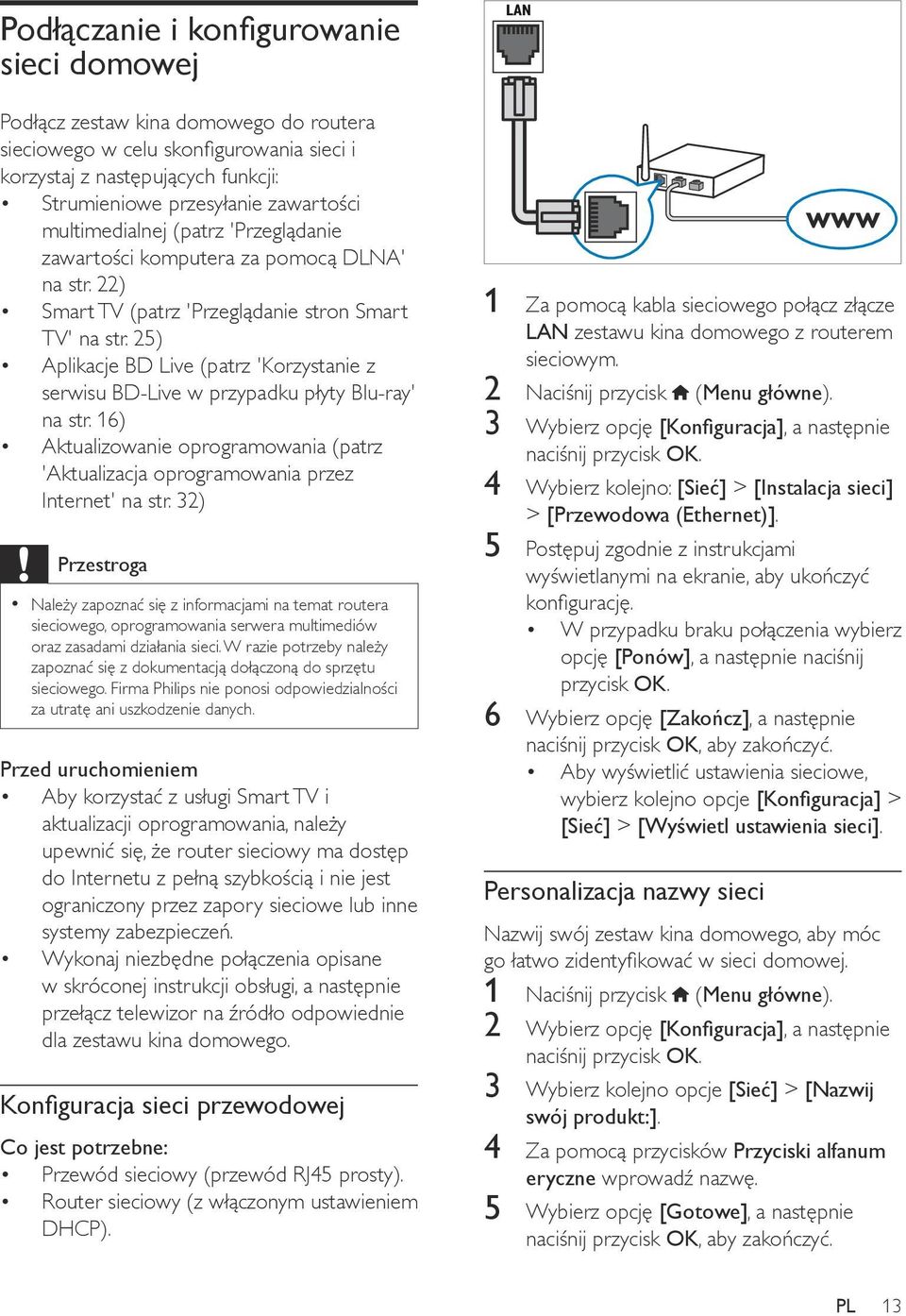 25) Aplikacje BD Live (patrz 'Korzystanie z serwisu BD-Live w przypadku płyty Blu-ray' na str. 16) Aktualizowanie oprogramowania (patrz 'Aktualizacja oprogramowania przez Internet' na str.