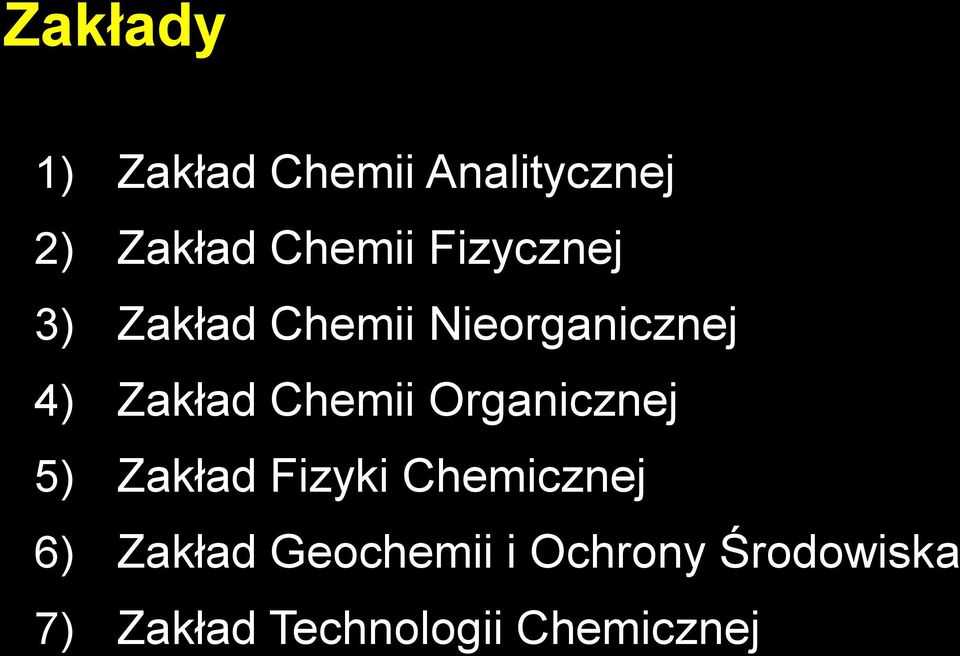 Chemii Organicznej 5) Zakład Fizyki Chemicznej 6) Zakład