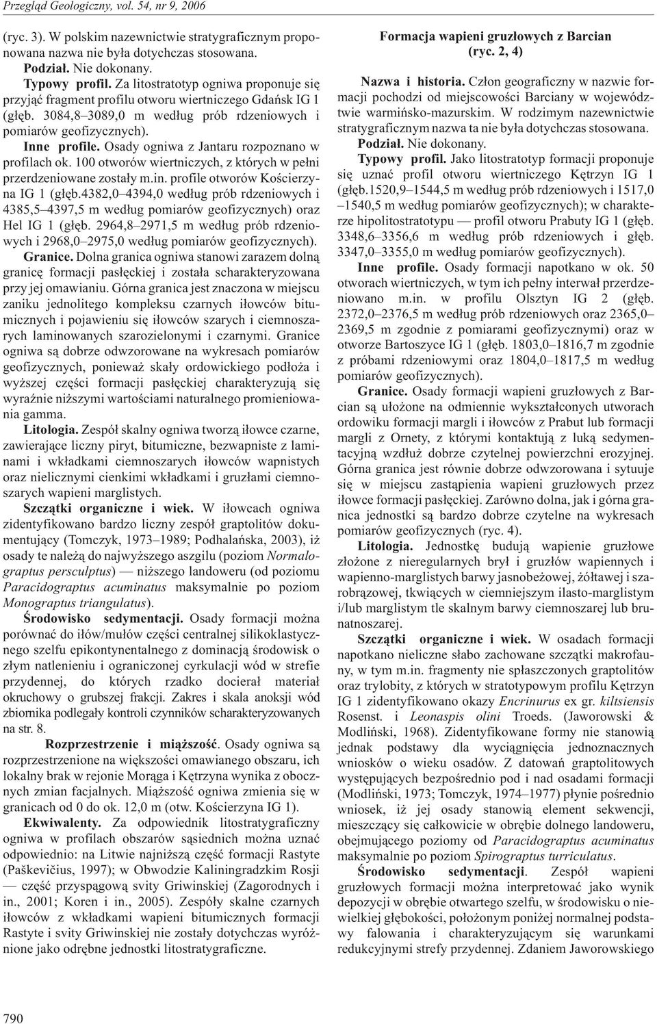 Osady ogniwa z Jantaru rozpoznano w profilach ok. 100 otworów wiertniczych, z których w pe³ni przerdzeniowane zosta³y m.in. profile otworów Koœcierzyna IG 1 (g³êb.