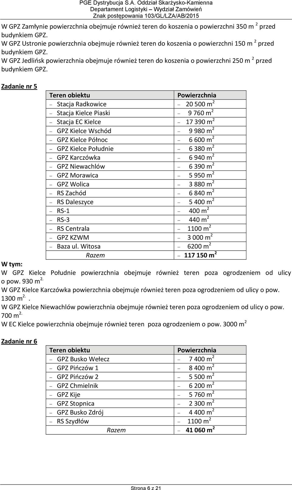 W GPZ Jedlińsk powierzchnia obejmuje również teren do koszenia o powierzchni 250 m 2 przed budynkiem GPZ.