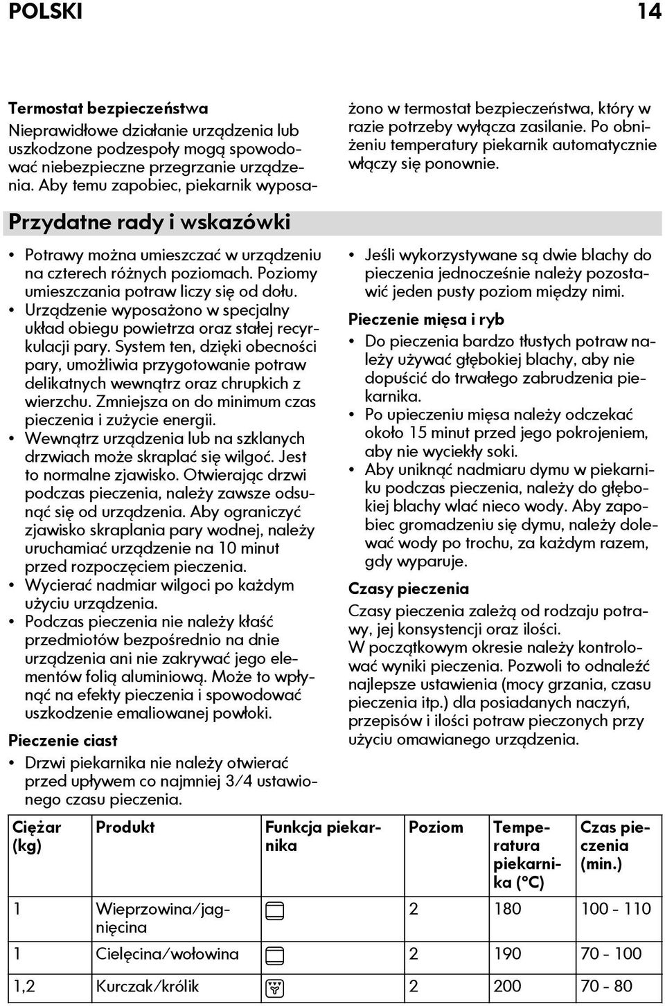 Przydatne rady i wskazówki Potrawy można umieszczać w urządzeniu na czterech różnych poziomach. Poziomy umieszczania potraw liczy się od dołu.