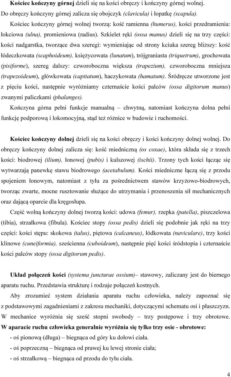 Szkielet ręki (ossa manus) dzieli się na trzy części: kości nadgarstka, tworzące dwa szeregi: wymieniając od strony kciuka szereg bliższy: kość łódeczkowata (scaphoideum), księżycowata (lunatum),