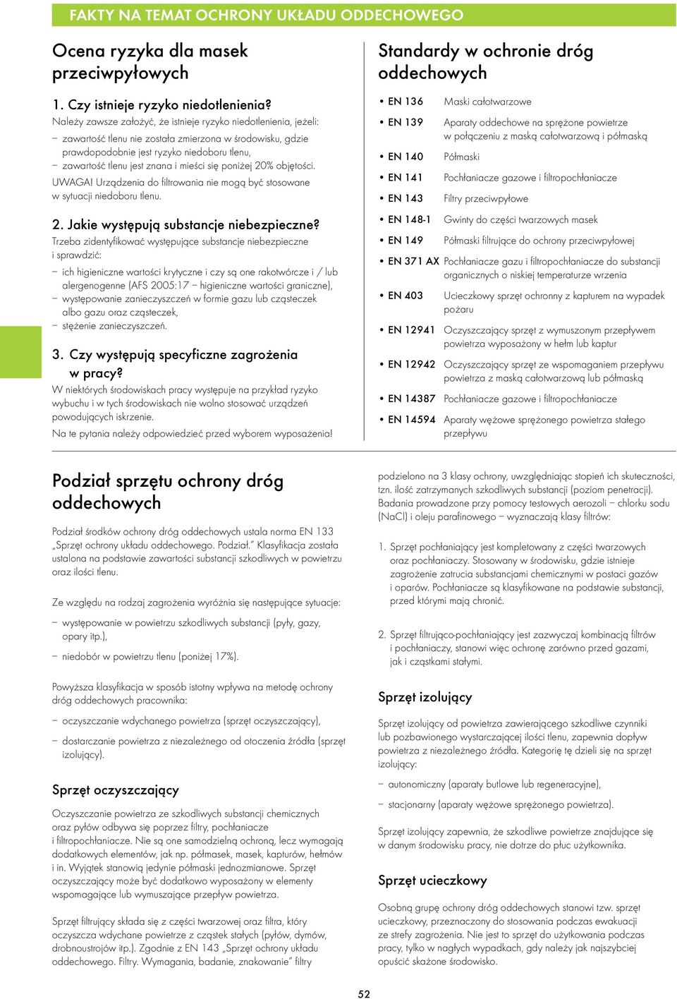 mieści się poniżej 20% objętości. UWAGA! Urządzenia do filtrowania nie mogą być stosowane w sytuacji niedoboru tlenu.