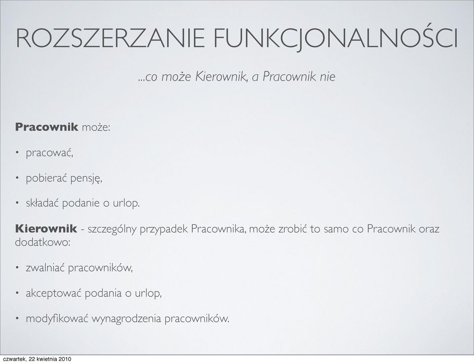 pensję, składać podanie o urlop.