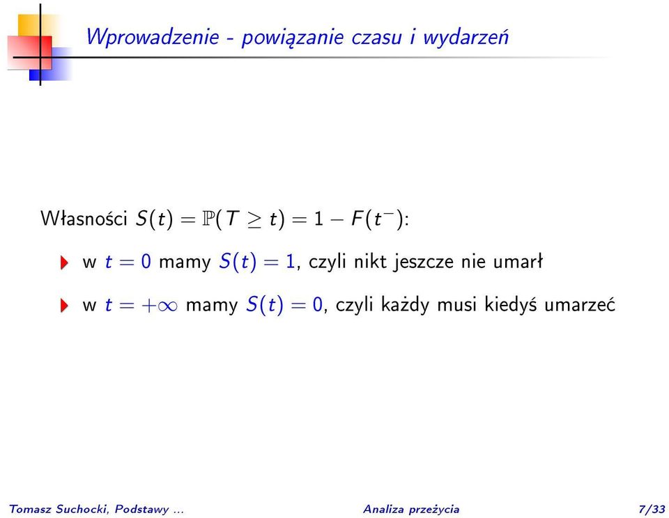 jeszcze nie umarª w t = + mamy S(t) = 0, czyli ka»dy musi