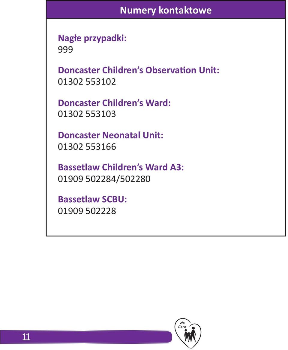 01302 553103 Doncaster Neonatal Unit: 01302 553166 Bassetlaw