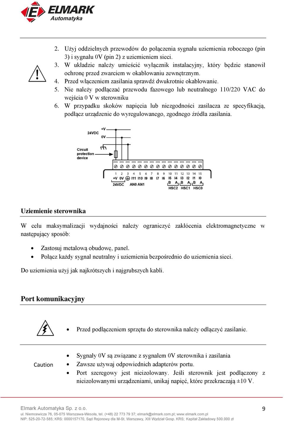 Przed włączeniem zasilania sprawdź dwukrotnie okablowanie. 5. Nie należy podłączać przewodu fazowego lub neutralnego 110/220 VAC do wejścia 0 V w sterowniku 6.