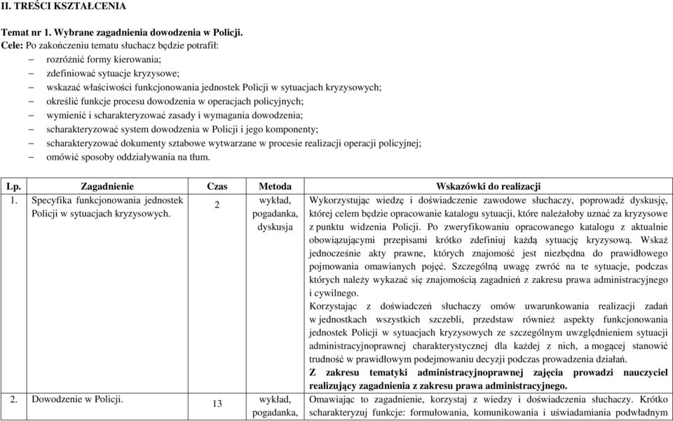 określić funkcje procesu dowodzenia w operacjach policyjnych; wymienić i scharakteryzować zasady i wymagania dowodzenia; scharakteryzować system dowodzenia w Policji i jego komponenty;