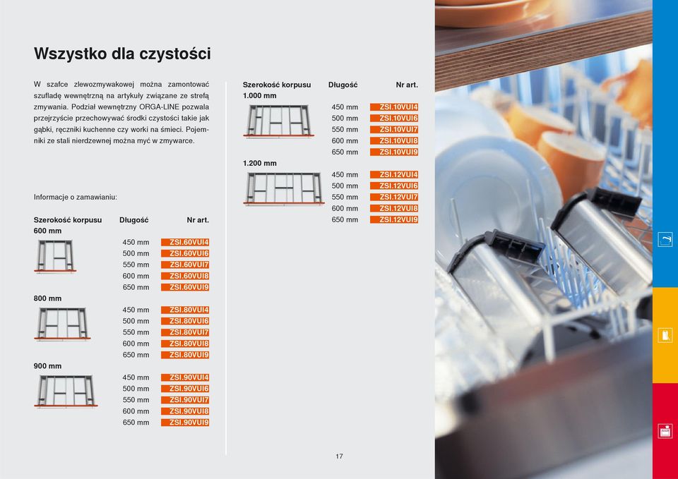 Pojemniki ze stali nierdzewnej można myć w zmywarce. Informacje o zamawianiu: Szerokość korpusu Długość Nr art. ZSI.60VUI4 ZSI.60VUI6 ZSI.60VUI7 ZSI.60VUI8 ZSI.60VUI9 800 mm ZSI.