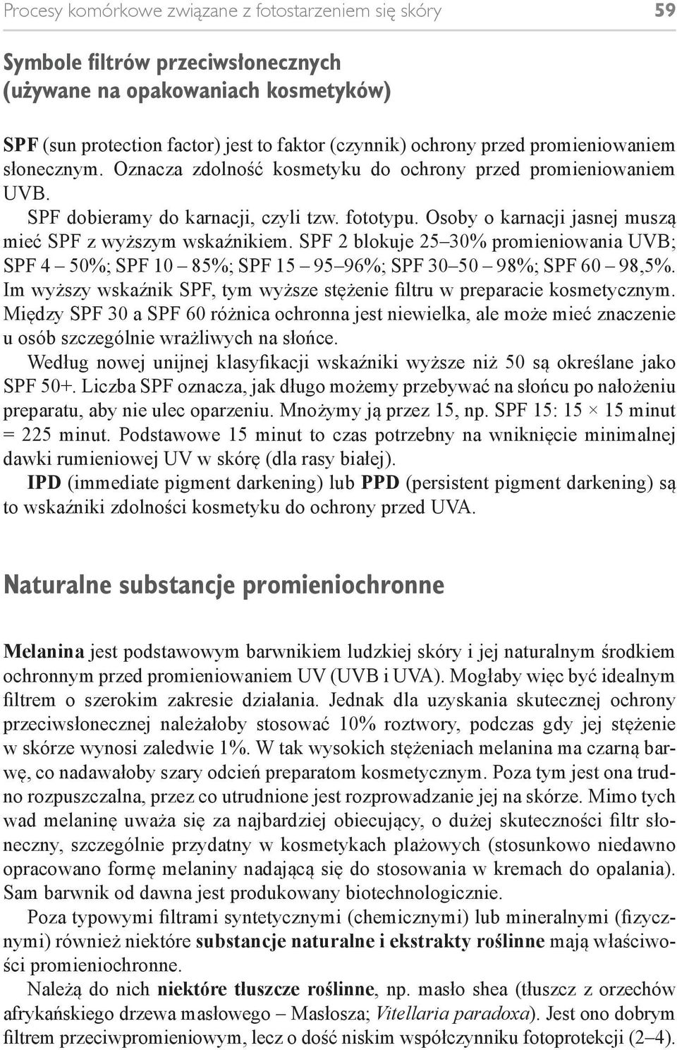 Osoby o karnacji jasnej muszą mieć SPF z wyższym wskaźnikiem. SPF 2 blokuje 25 30% promieniowania UVB; SPF 4 50%; SPF 10 85%; SPF 15 95 96%; SPF 30 50 98%; SPF 60 98,5%.