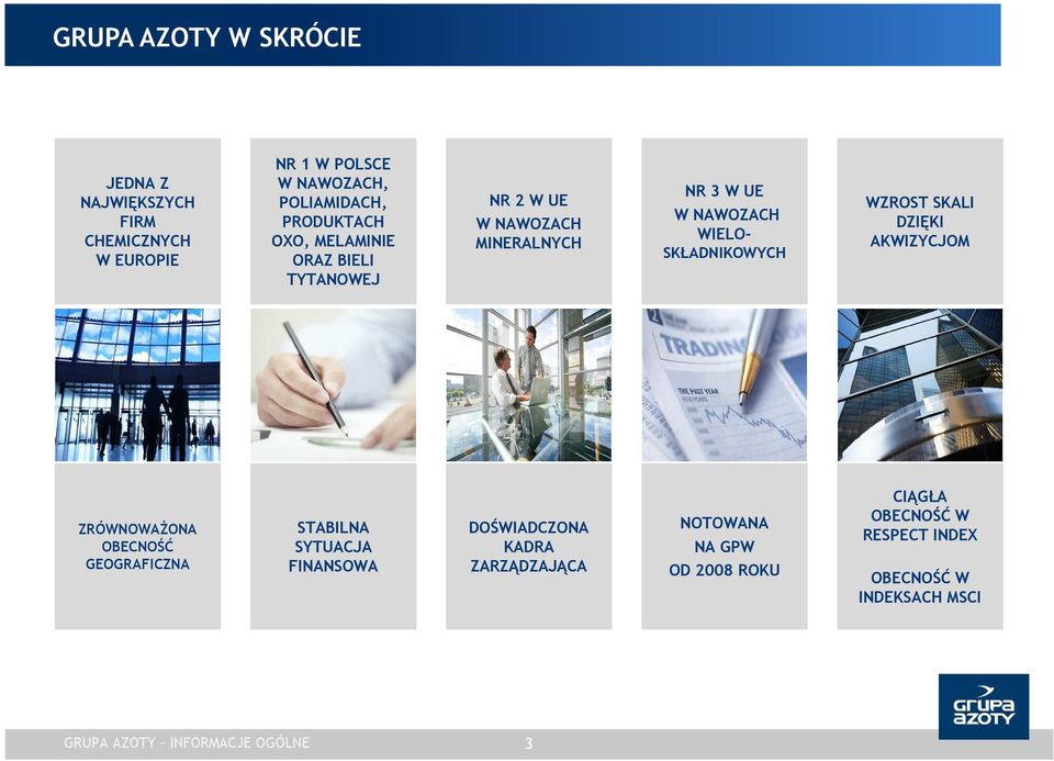 SKŁADNIKOWYCH WZROST SKALI DZIĘKI AKWIZYCJOM ZRÓWNOWAŻONA OBECNOŚĆ GEOGRAFICZNA STABILNA SYTUACJA FINANSOWA