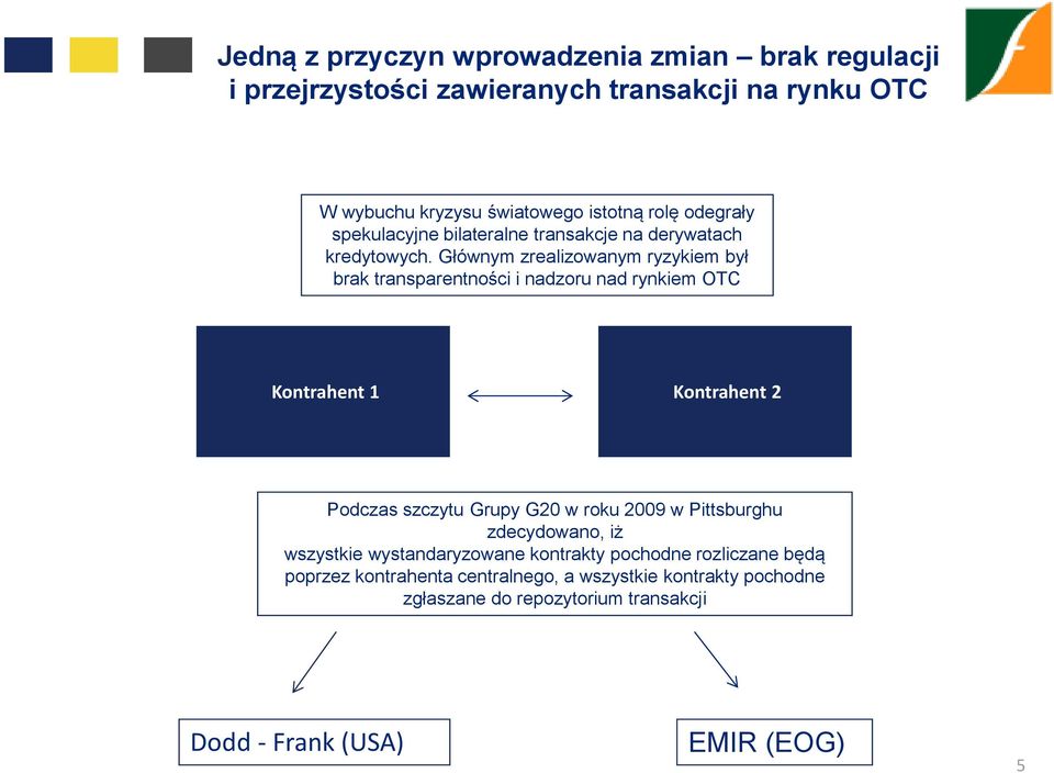 Głównym zrealizowanym ryzykiem był brak transparentności i nadzoru nad rynkiem OTC Kontrahent 1 Kontrahent 2 Podczas szczytu Grupy G20 w roku 2009