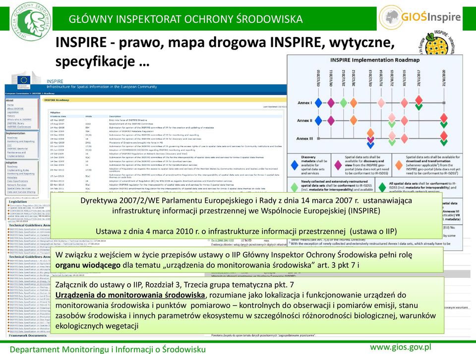 o infrastrukturze informacji przestrzennej (ustawa o IIP) W związku z wejściem w życie przepisów ustawy o IIP Główny Inspektor Ochrony Środowiska pełni rolę organu wiodącego dla tematu urządzenia do