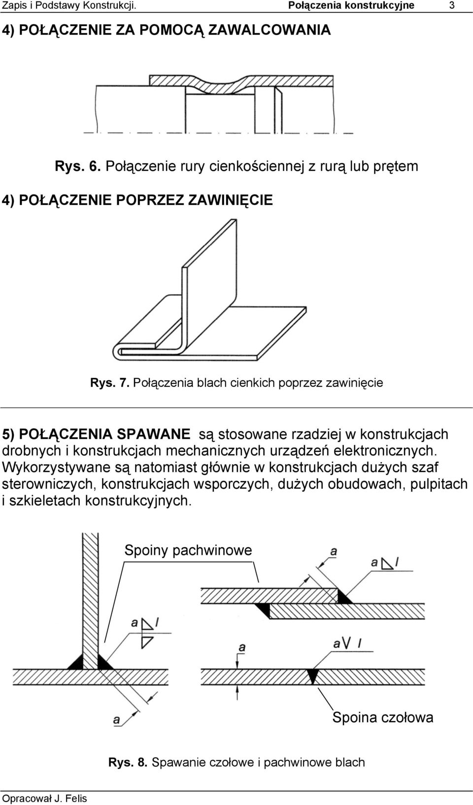 Połączenia blach cienkich poprzez zawinięcie 5) POŁĄCZENIA SPAWANE są stosowane rzadziej w konstrukcjach drobnych i konstrukcjach mechanicznych