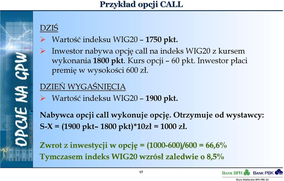 Inwestor płaci premię w wysokości 600 zł. DZIEŃ WYGAŚNIĘCIA Wartość indeksu WIG20 1900 pkt.