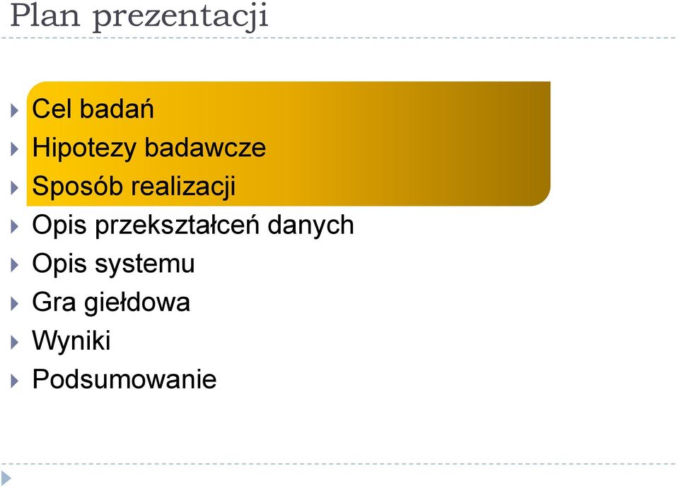 realizacji Opis przekształceń