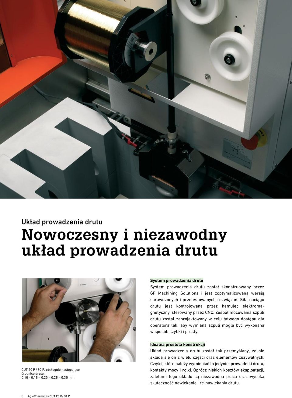 Zespół mocowania szpuli drutu został zaprojektowany w celu łatwego dostępu dla operatora tak, aby wymiana szpuli mogła być wykonana w sposób szybki i prosty.