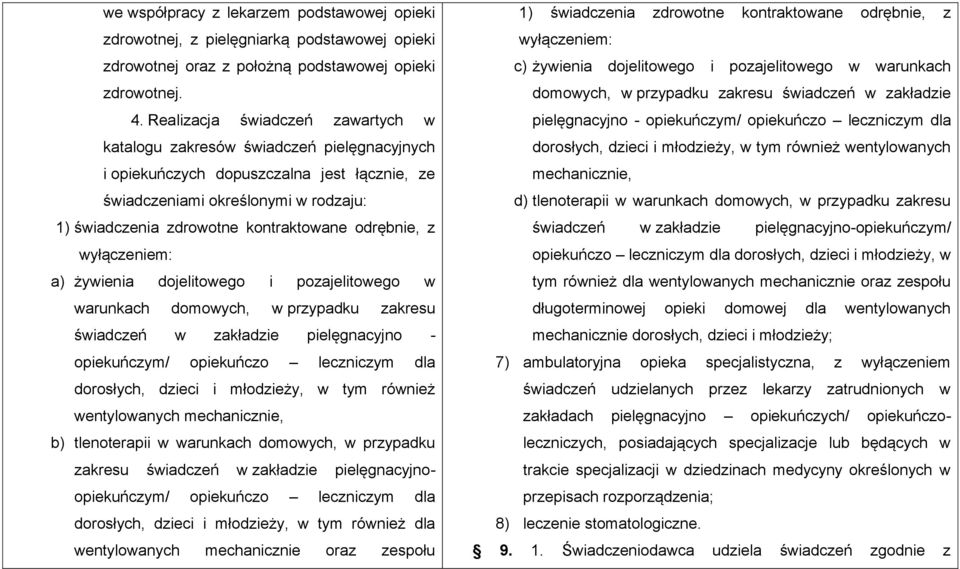 odrębnie, z wyłączeniem: a) żywienia dojelitowego i pozajelitowego w warunkach domowych, w przypadku zakresu świadczeń w zakładzie pielęgnacyjno - opiekuńczym/ opiekuńczo leczniczym dla dorosłych,