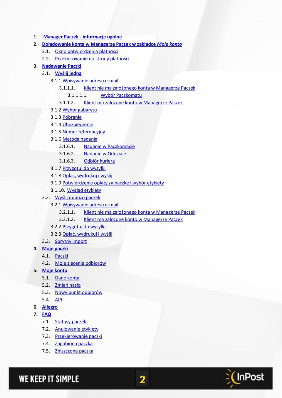 1.4. Ubezpieczenie 3.1.5. Numer referencyjny 3.1.6. Metoda nadania 3.1.6.1. Nadanie w Paczkomacie 3.1.6.2. Nadanie w Oddziale 3.1.6.3. Odbiór kuriera 3.1.7. Przygotuj do wysyłki 3.1.8.