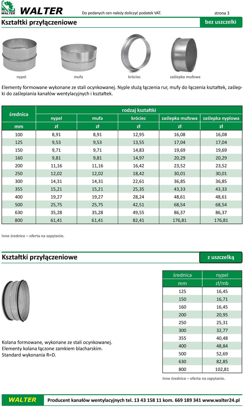 rodzaj kształtki nypel mufa króciec zaślepka mufowa zaślepka nyplowa zł zł zł zł zł 100 8,91 8,91 12,95 16,08 16,08 125 9,53 9,53 13,55 17,04 17,04 150 9,71 9,71 14,83 19,69 19,69 160 9,81 9,81 14,97