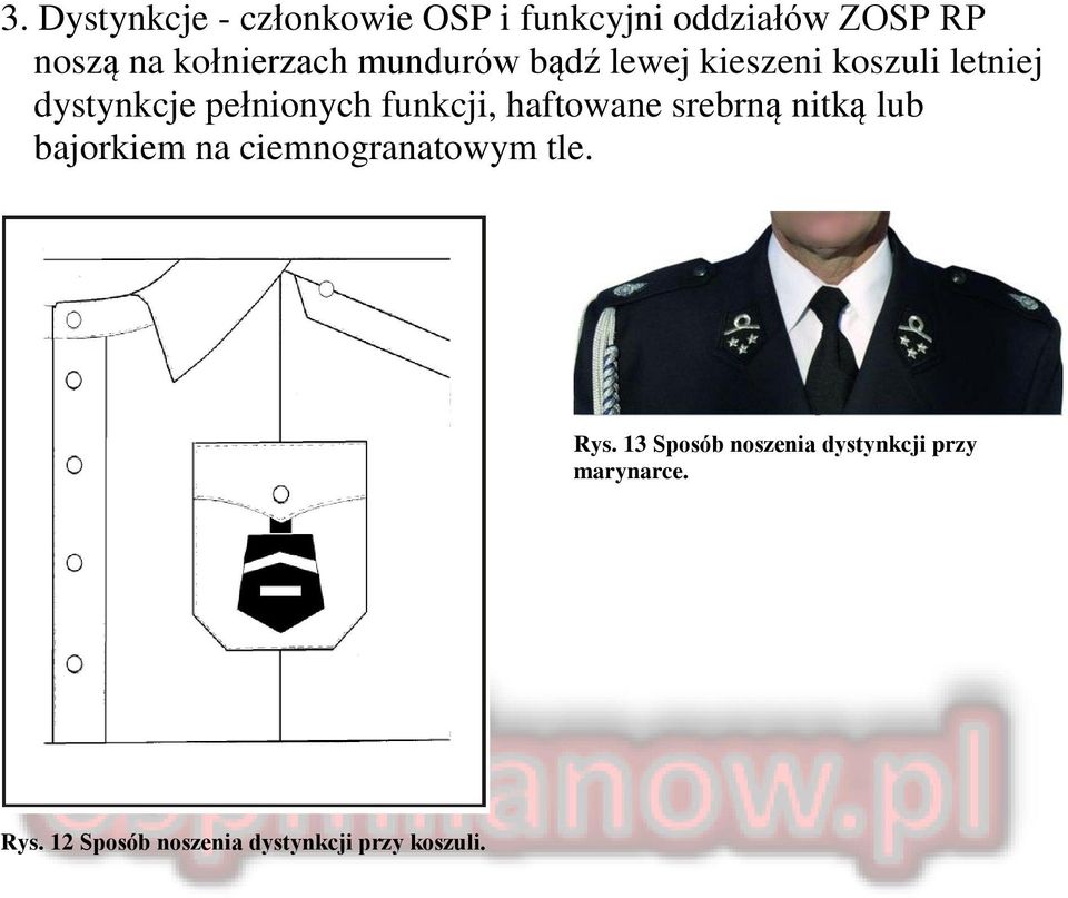 funkcji, haftowane srebrną nitką lub bajorkiem na ciemnogranatowym tle. Rys.
