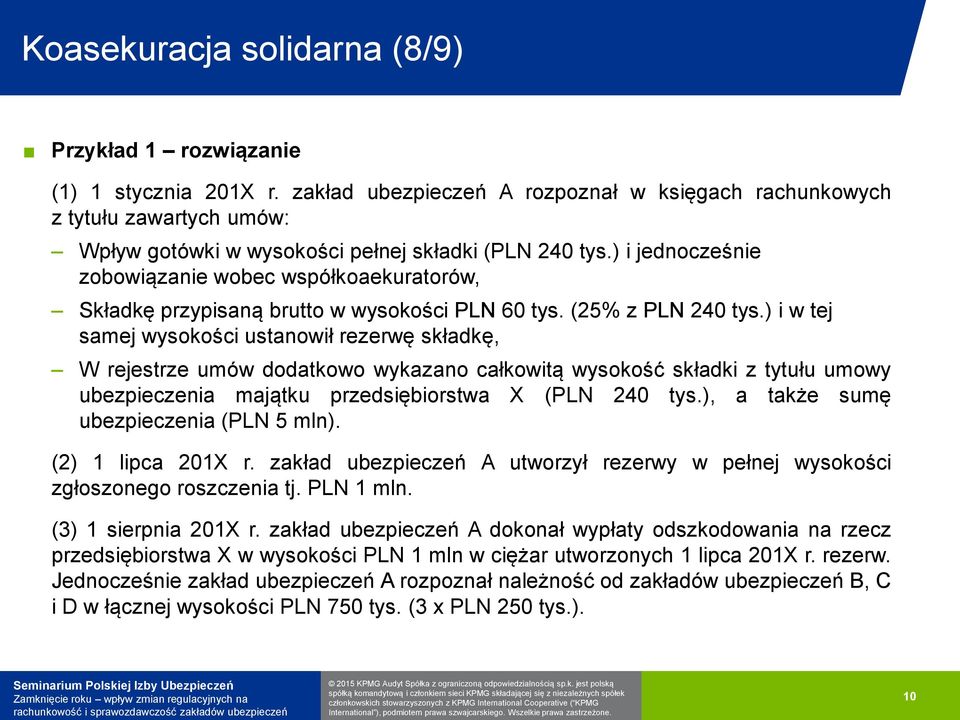 ) i jednocześnie zobowiązanie wobec współkoaekuratorów, Składkę przypisaną brutto w wysokości PLN 60 tys. (25% z PLN 240 tys.