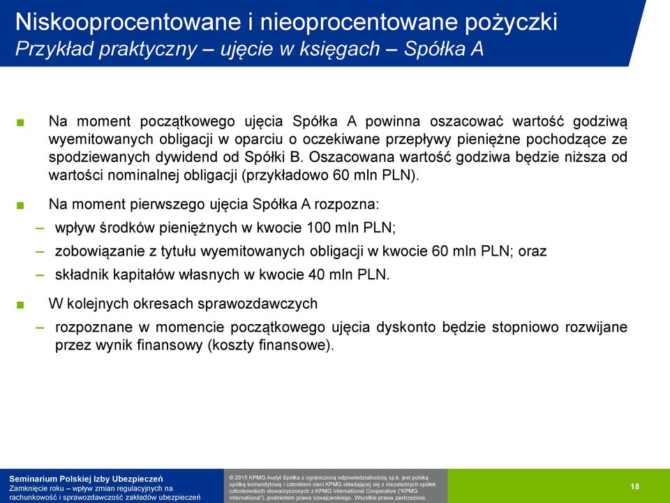 Oszacowana wartość godziwa będzie niższa od wartości nominalnej obligacji (przykładowo 60 mln PLN).