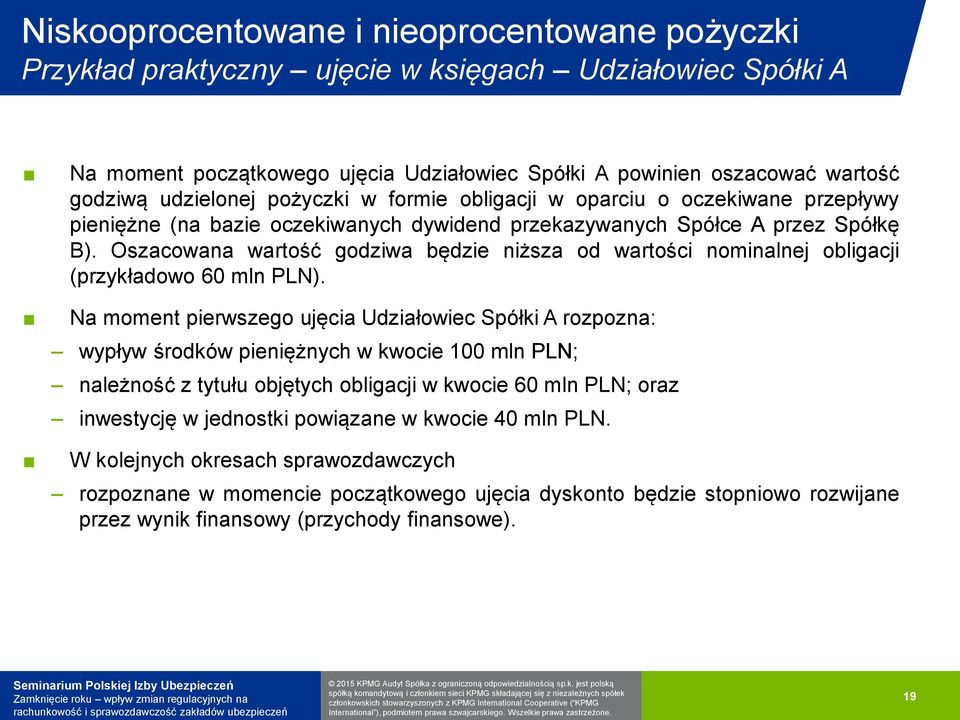 Oszacowana wartość godziwa będzie niższa od wartości nominalnej obligacji (przykładowo 60 mln PLN).