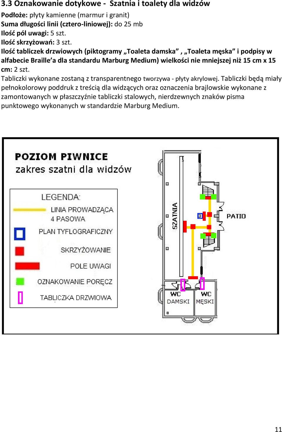 Ilość tabliczek drzwiowych (piktogramy Toaleta damska, Toaleta męska i podpisy w alfabecie Braille a dla standardu Marburg Medium) wielkości nie mniejszej niż 15 cm x 15