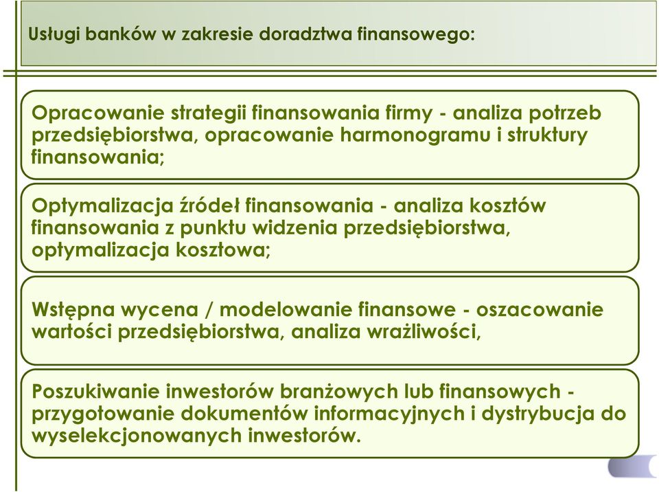 przedsiębiorstwa, optymalizacja kosztowa; Wstępna wycena / modelowanie finansowe - oszacowanie wartości przedsiębiorstwa, analiza