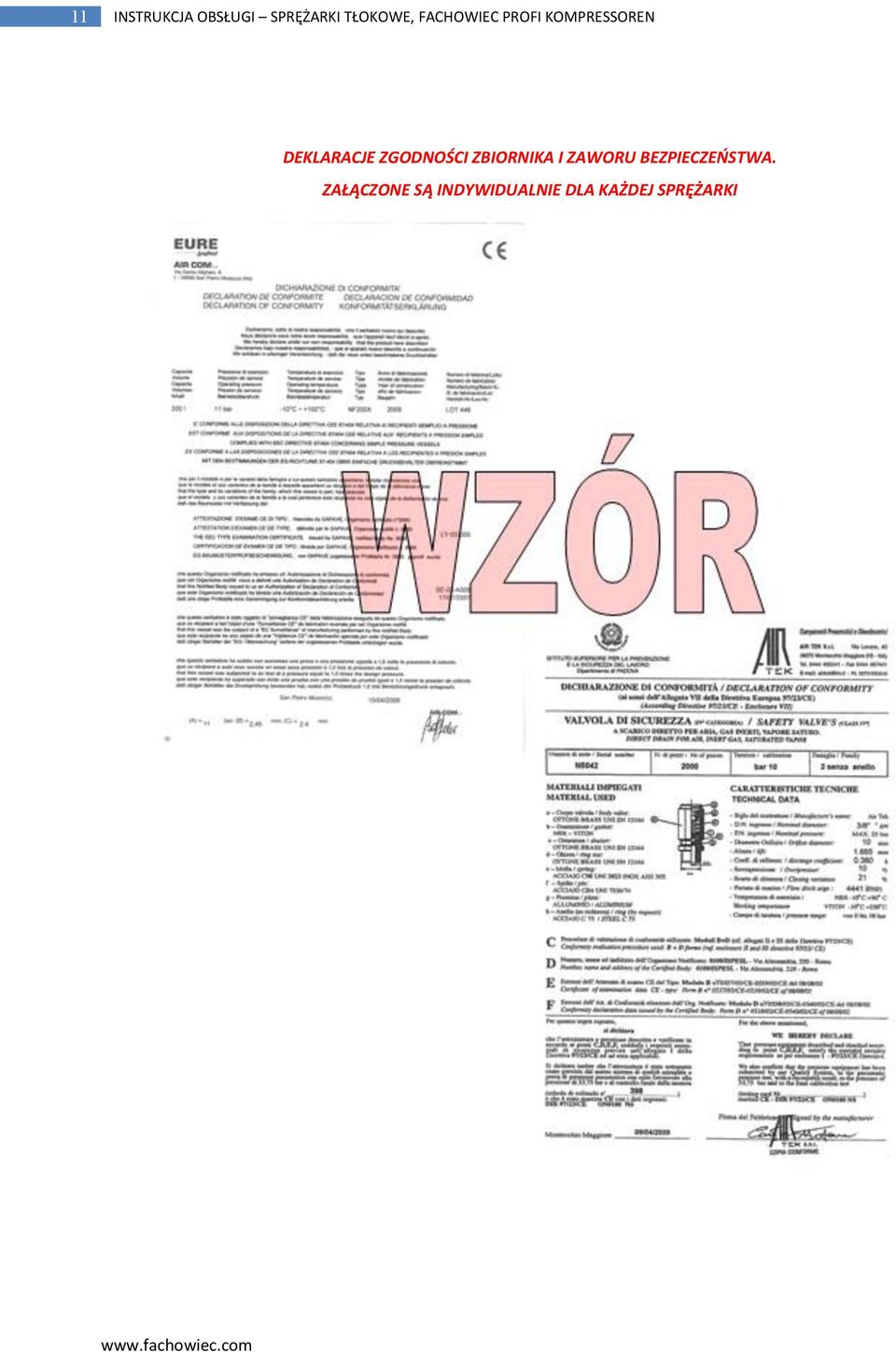 ZGODNOŚCI ZBIORNIKA I ZAWORU BEZPIECZEŃSTWA.