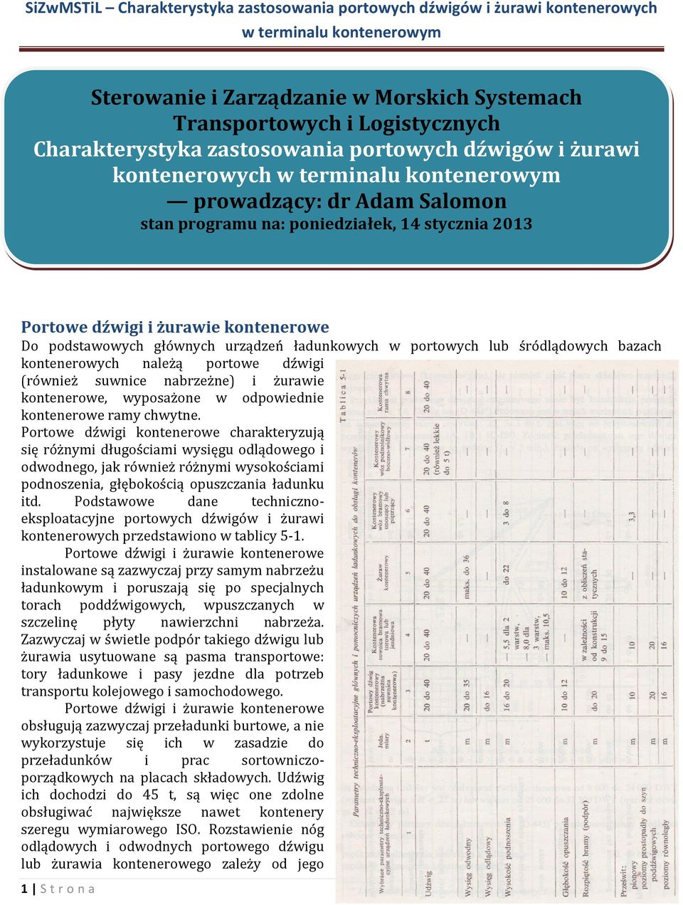 suwnice nabrzeżne) i żurawie kontenerowe, wyposażone w odpowiednie kontenerowe ramy chwytne.