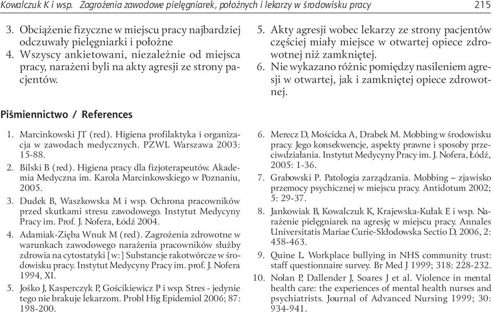 Akty agresji wobec lekarzy ze strony pacjentów częściej miały miejsce w otwartej opiece zdrowotnej niż zamkniętej. 6.