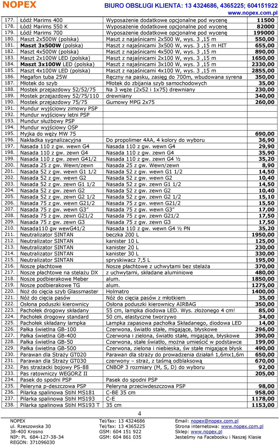 3,15 m 550,00 181. Maszt 3x500W (polska) Maszt z najaśnicami 3x500 W, wys. 3,15 m HIT 655,00 182. Maszt 4x500W (polska) Maszt z najaśnicami 4x500 W, wys. 3,15 m 890,00 183.