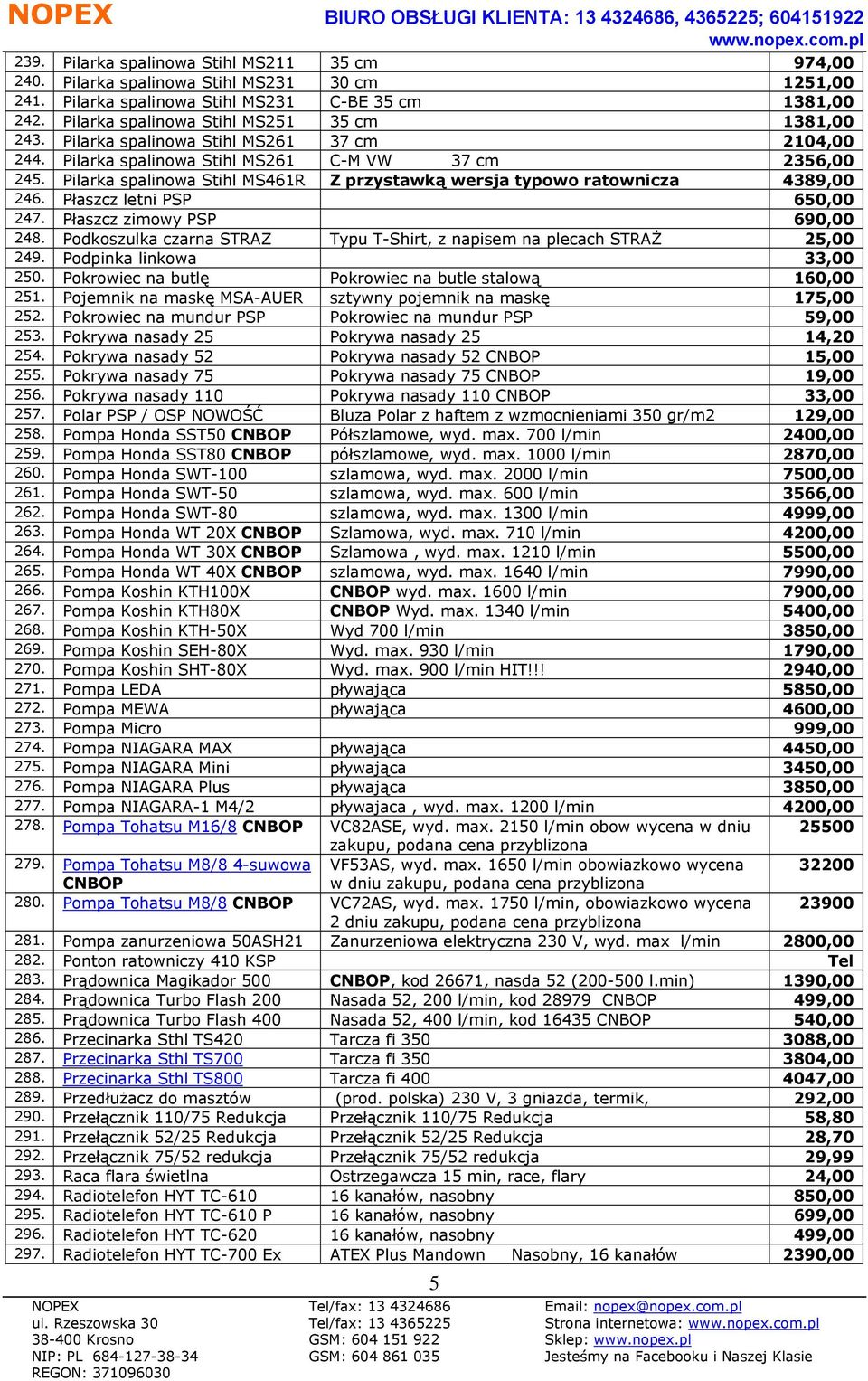 Pilarka spalinowa Stihl MS261 C-M VW 37 cm 2356,00 245. Pilarka spalinowa Stihl MS461R Z przystawką wersja typowo ratownicza 4389,00 246. Płaszcz letni PSP 650,00 247. Płaszcz zimowy PSP 690,00 248.
